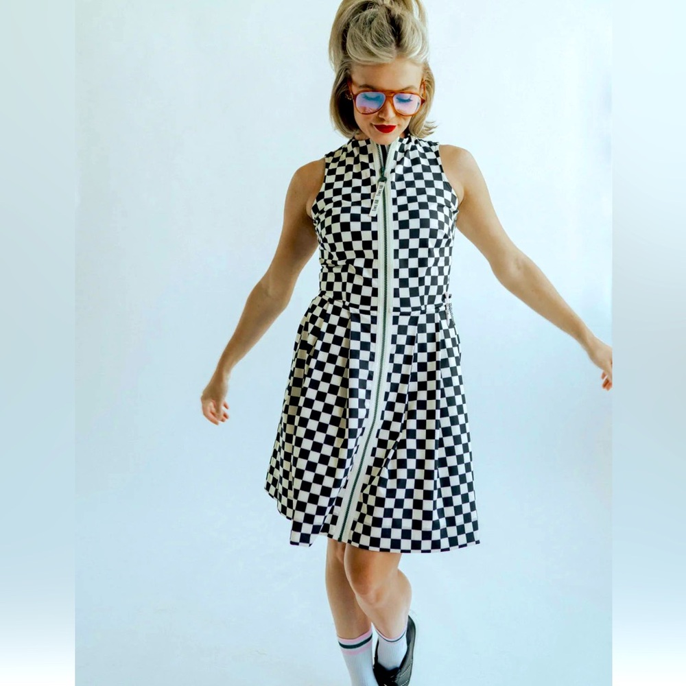 Fore All Checkered Black and White Dress L Large tennis golf sporty
